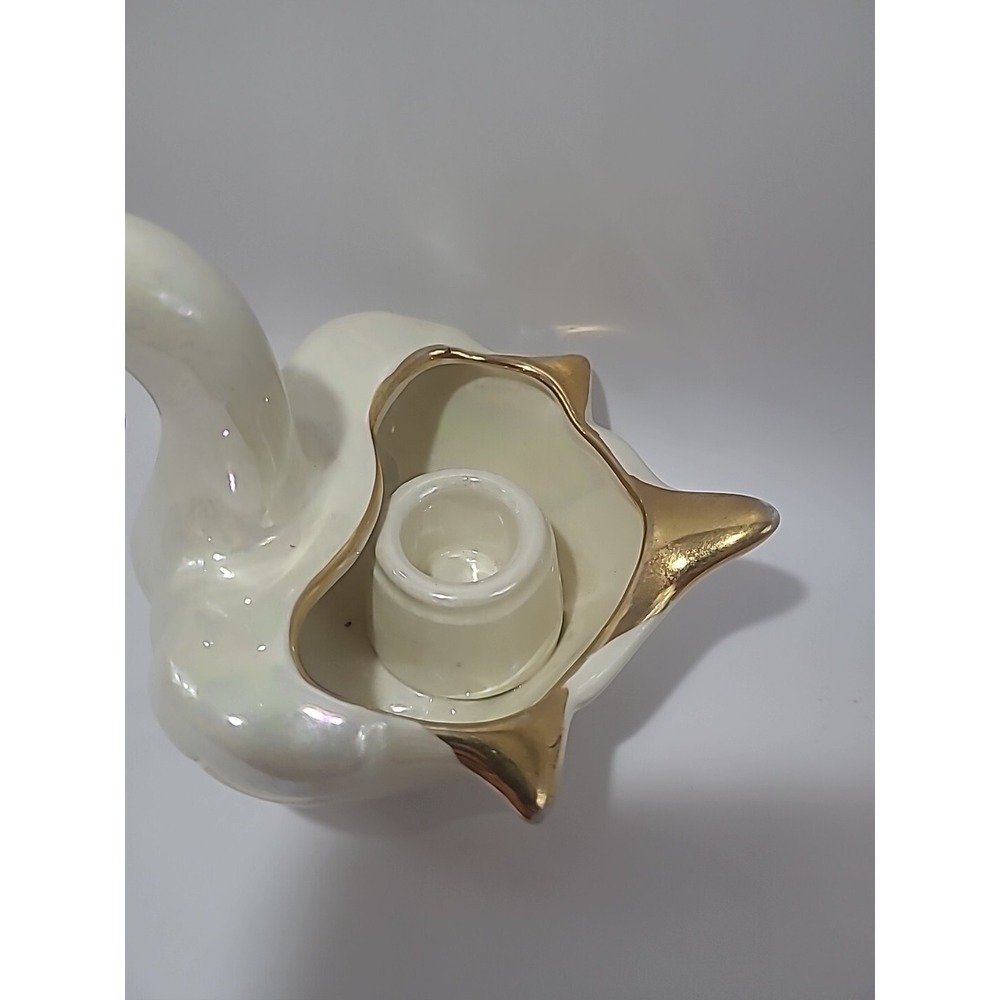 Small Lusterware Swan Candle Holder‎ Pearl China Co Hand Decorated 22KT Gold USA - Picture 3 of 5
